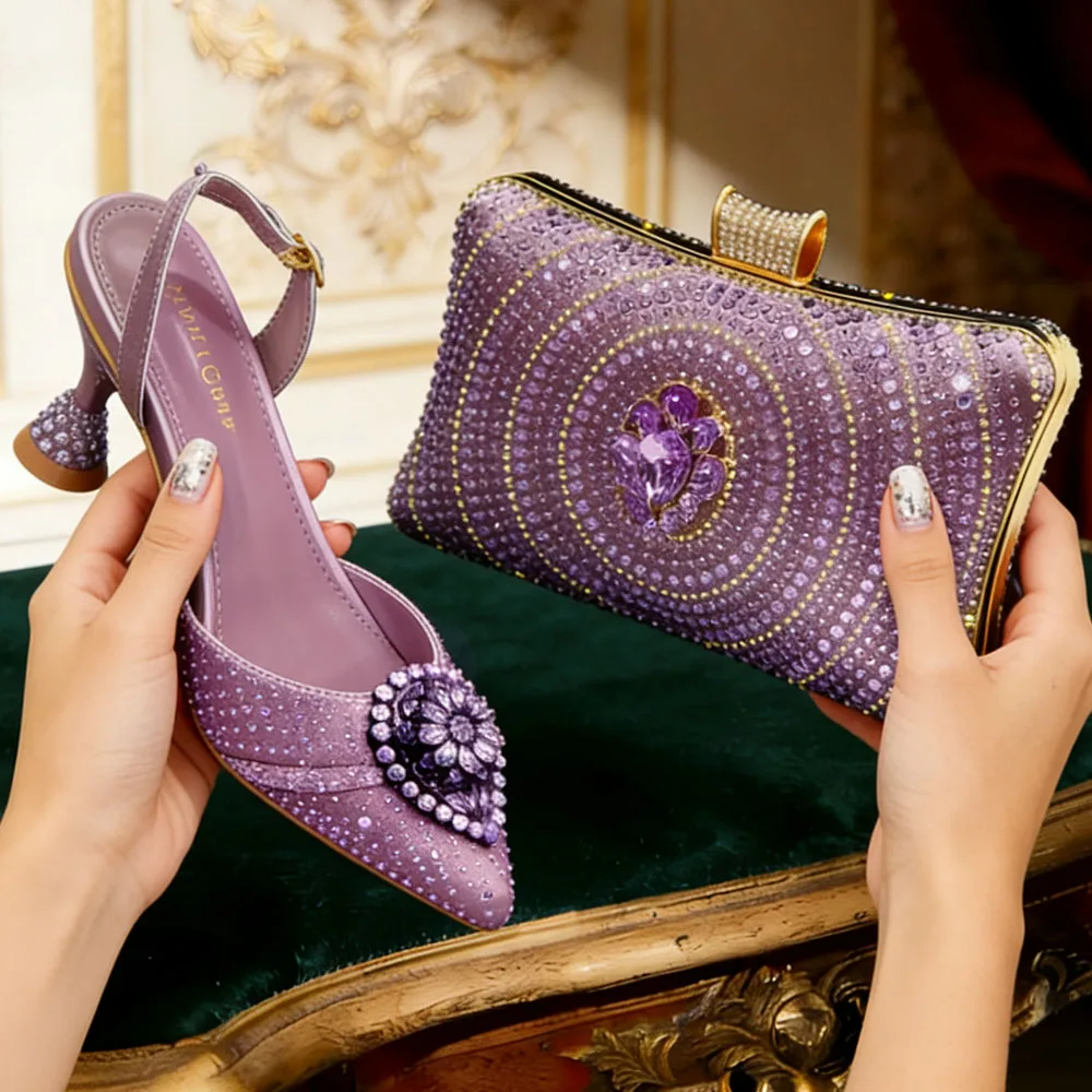 

Элегантный комплект: туфли и сумка цвета таро с инкрустацией стразами для женщин, для свадеб и особых мероприятий, коллекция 2026 года