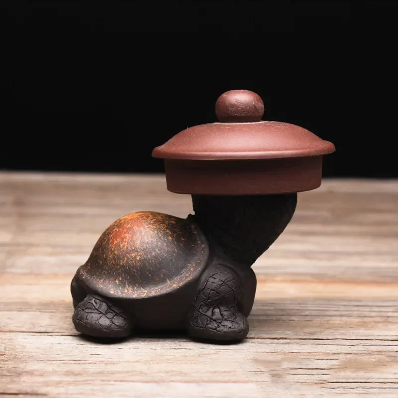 Yixing Purple Clay Tea Pet Decor Cute Turtle Statue Tea Figurine Ornaments Handmade Sculpture Crafts Chinese Tea Set Decoration