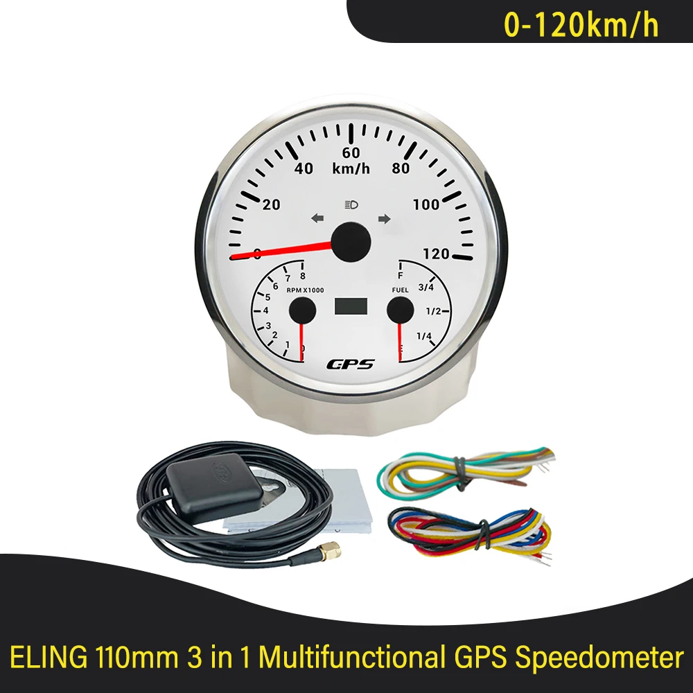 

110mm 3in1 Multifunctional Gauge 120MPH Speedometer GPS with 8000RPM Tachometer Fuel Level for Auto RV with 7 Colors Backlight