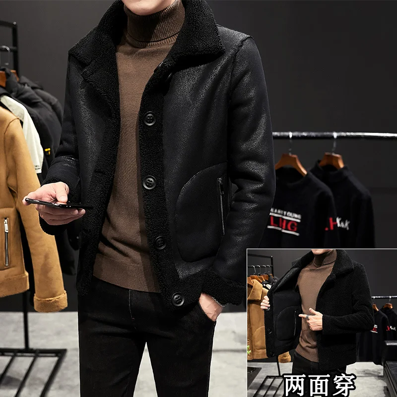 M-8XL 2022 Winter New Lamb Wool Coat Lapel Loose Warm Men Outerwear Fashion Casual Thicken Male Can Be Worn On Both Sides Jacket