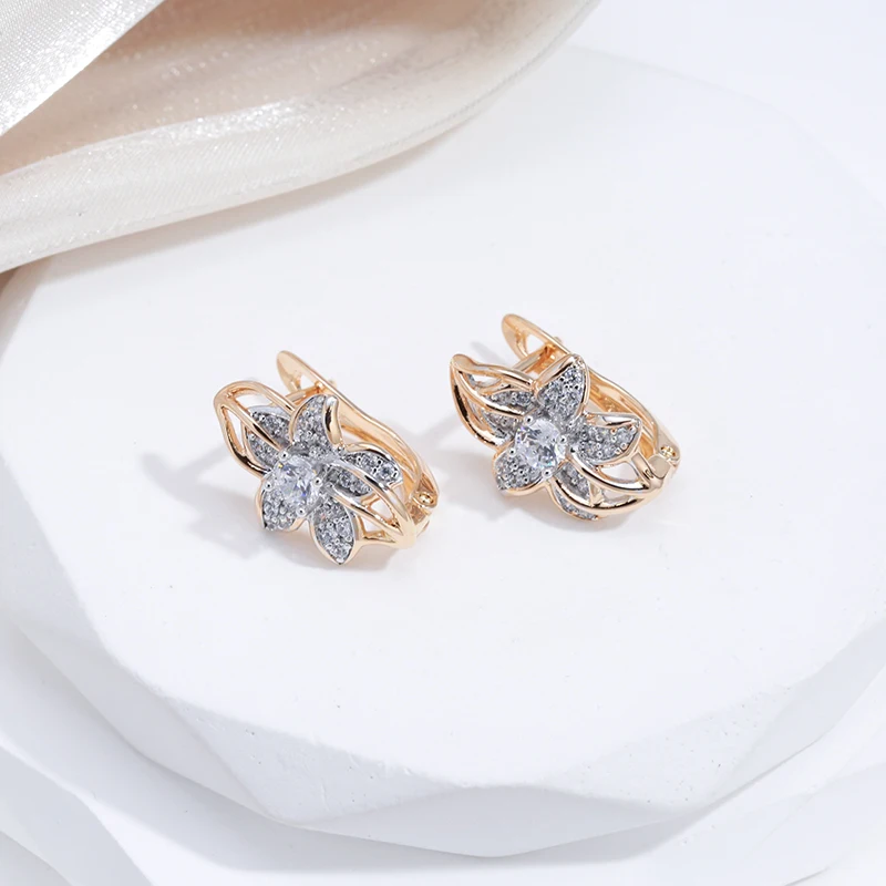 SYOUJYO 585 Rose Gold Color Silver Plated Flower Earrings For Women Vintage Natural Zircon Bride Wedding Jewelry Luxury Earrings