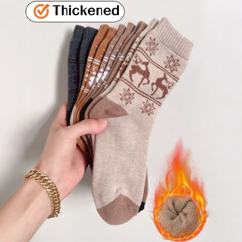 1/3/5 Pairs of Winter Thickened Socks for Men, Mid-Calf Socks That Are Cold-Resistant, Suitable for Spring Festival and Christmas, with Deer Patterns, Fleece-Lined Warm Long Socks for Autumn and Winter, European and American Retro Style, Artistic Style Socks for Men, Japanese and Korean Fashionable Winter Socks for Men, Floor Socks, Slipper Socks, Warm Sleep Socks, Home Socks, Office Socks, Winter Sports Socks, Suitable for Temperatures Below -5 Degrees °