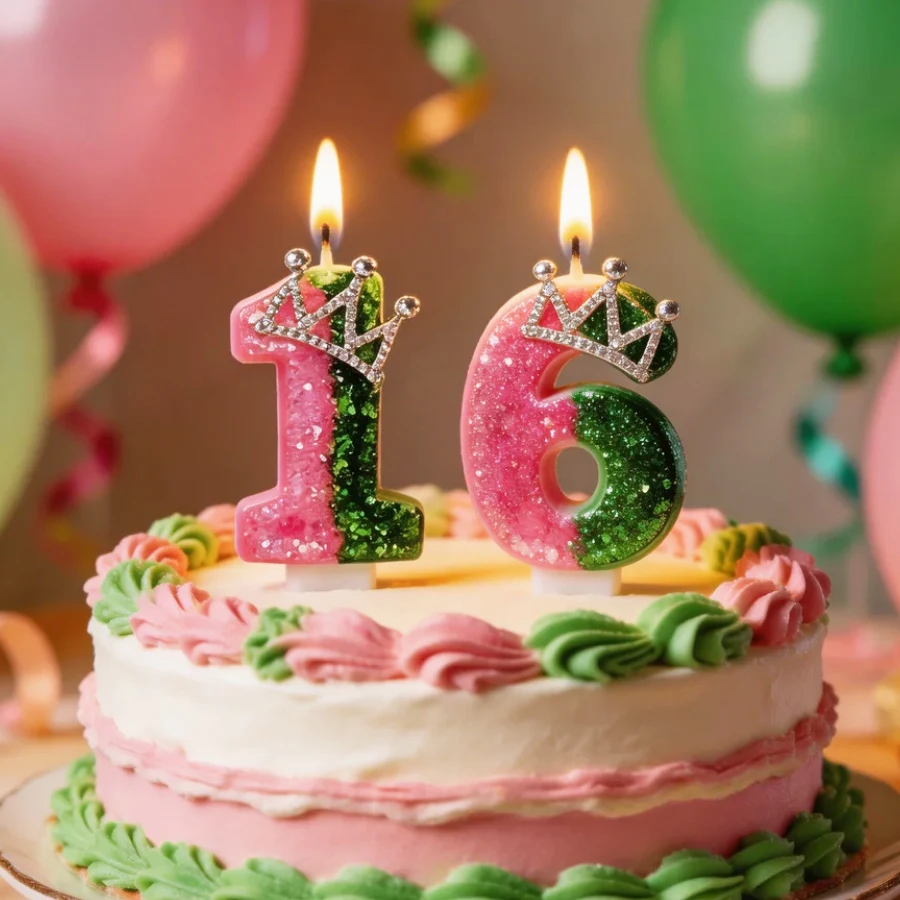 Kreative Kronen-Digitalkerzen zur Kuchendekoration, Funkelnde Rosa-Grün-Rosa 0-9 Kerzen für Kindergeburtstage, Backzubehör – Detail 1