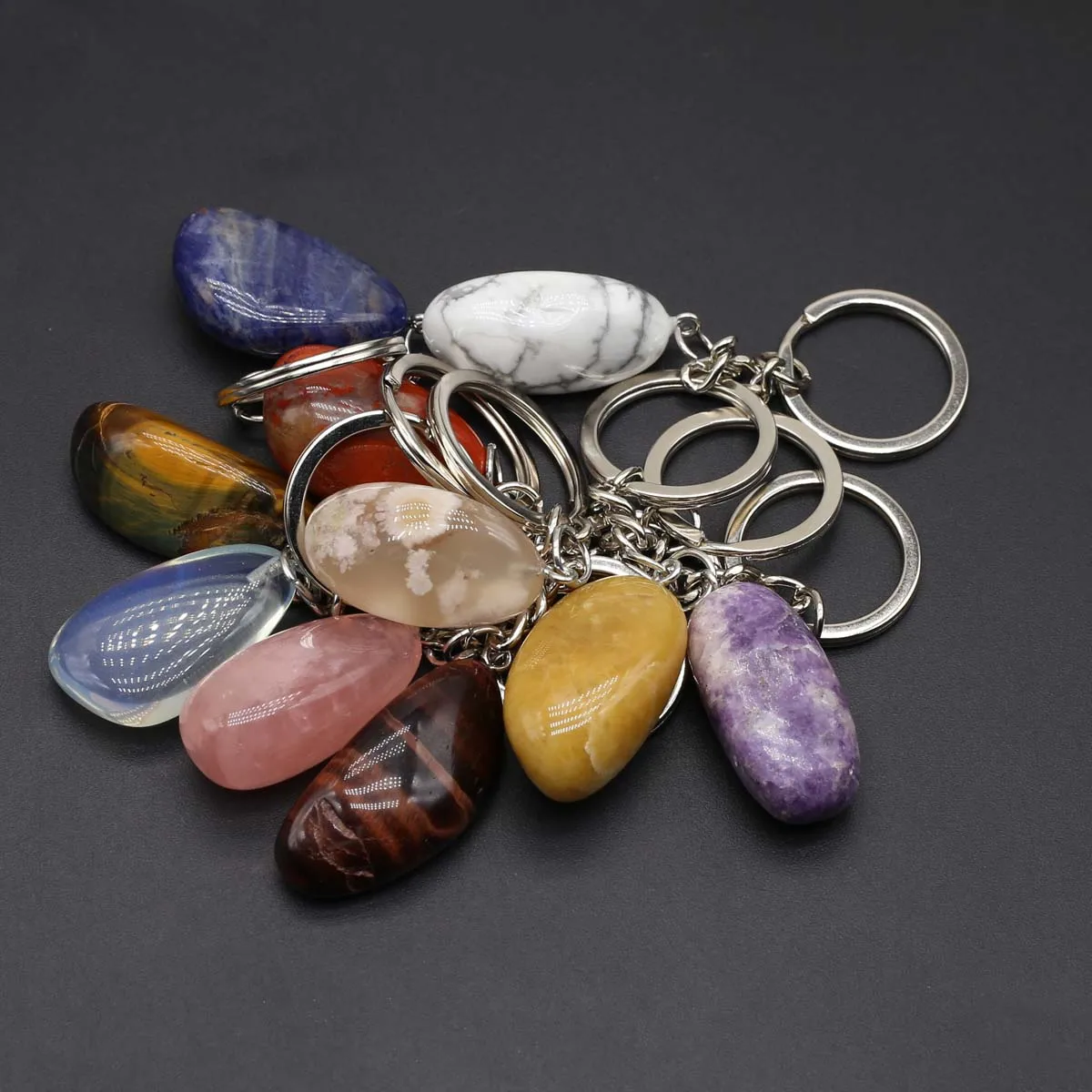 20 PCS Irregular Natural Stone Keychain Reiki Healing Crystal Opal Turquoise Pendants Charms DIY Jewelry Making Accessorie