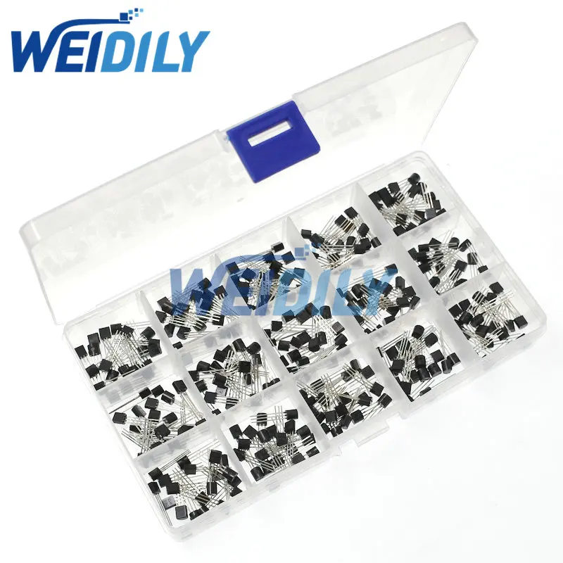 300PCS TO-92 Transistor Assorted Kit 2N2222 S9012 S9013 S9014 S8050 S8550 2N3904 2N3906 2N5401 2N5551 A42 A92 A1015 C1815 13001