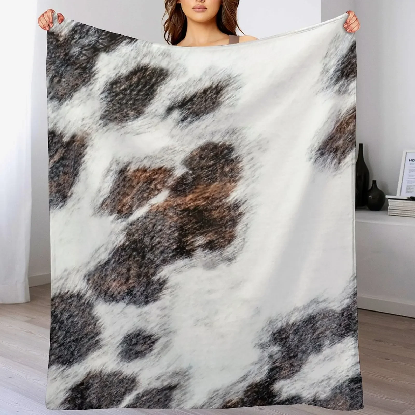 

Cow Hide Dark Brown Black & White Throw Blanket Breathable Lightweight Blanket for Adults Kids