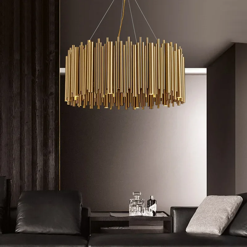 Luxury Gold Chandelier For Living Room Modern LED Home Decor Hanging Lamp Stainless Steel Round  Design Indoor Lighting