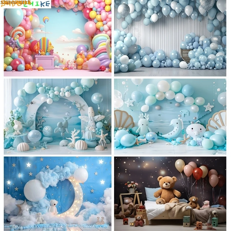 

Vibrant Colored Balloons Birthday Party Photography Backdrops Props Rainbow Baby Room Decoration Photo Studio Background DA-02