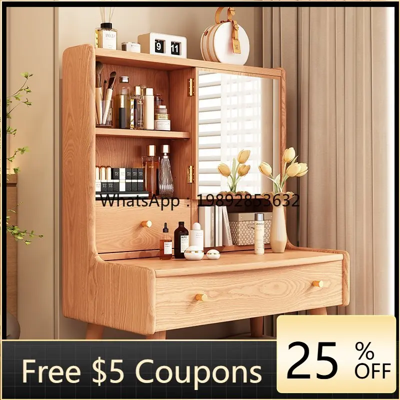 LYY Solid Wood Bay Window Mini Makeup Mirror Dressing Table Storage Cabinet Integrated ModernSmall Apartment Master Bedroom