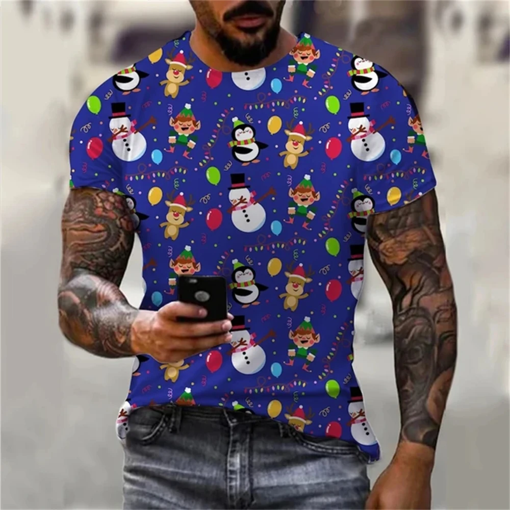 Carnival Party Hip Hop Men\'s Christmas Elf Santa Claus Printed T-Shirt Fashion Trend O-Neck Loose Street Party Men\'s Clothing