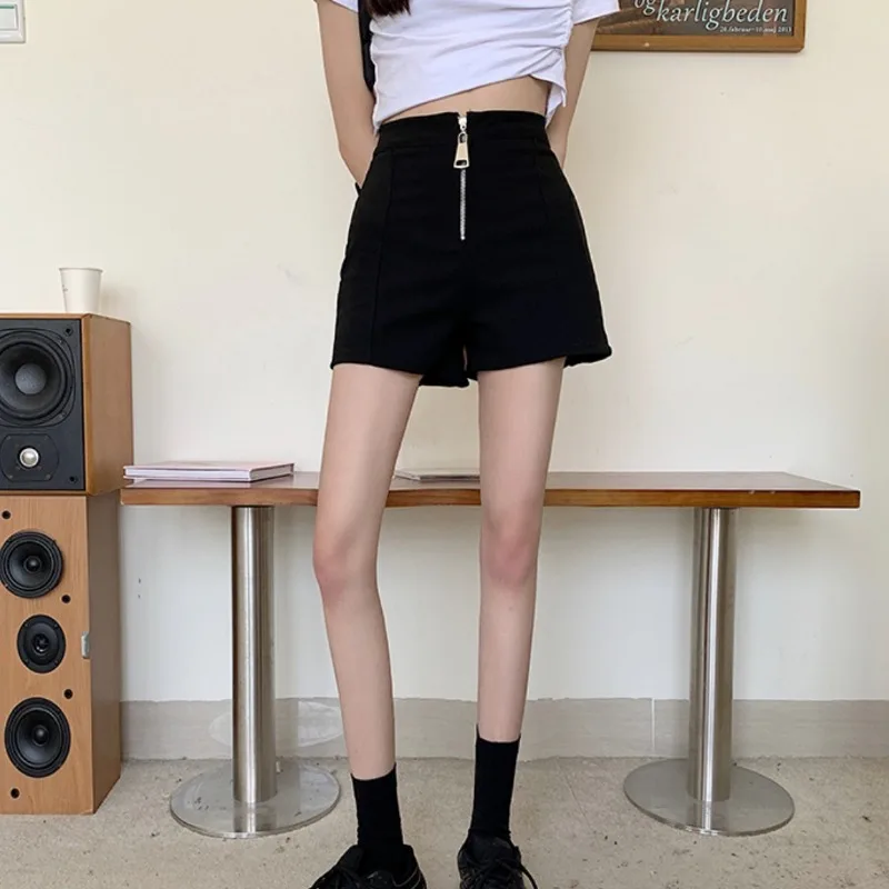 Shorts feminino moda coreana elegante streetwear harajuku all-match simples sólido diário casual cintura alta magro chique hip-hop verão