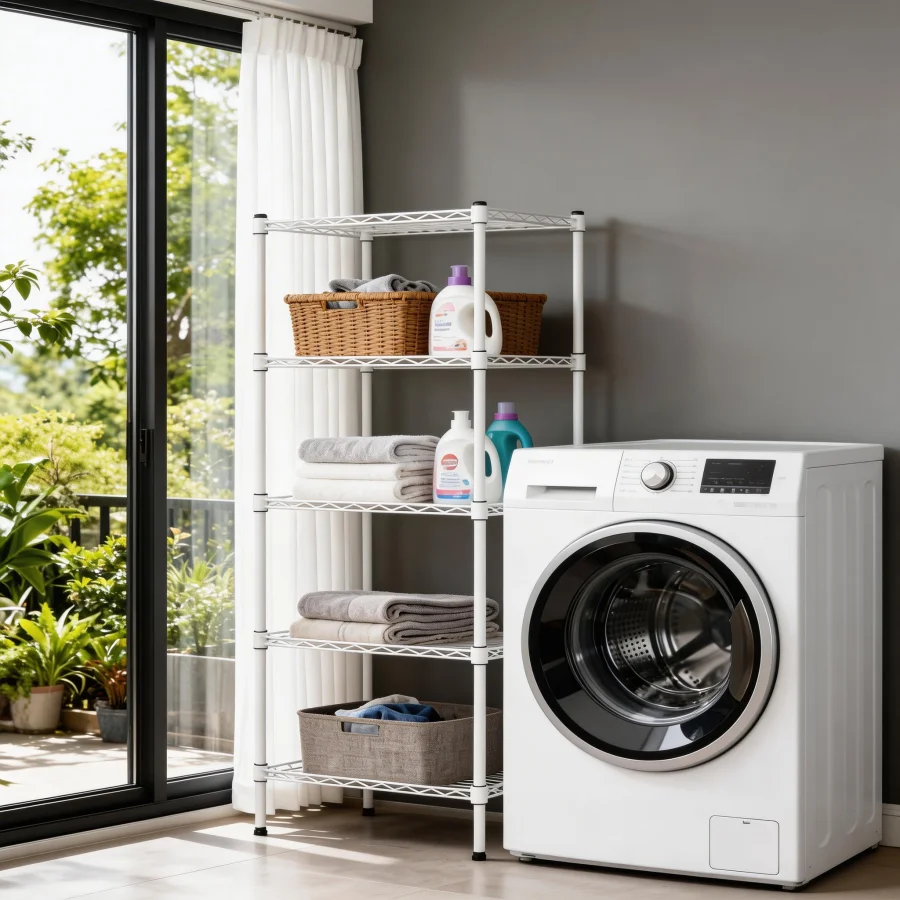 

5-Tier Adjustable Metal Wire Shelving Unit for Laundry Room, Bathroom, Kitchen Small Spaces Heavy Duty, Sturdy, Robust, Practic