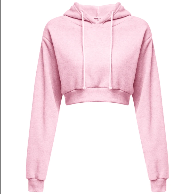 Fashion Women Sexy Casual Cotton Long Sleeve Hooded Short Sweatshirt Flat Angle Top Pullover Hooded Sweatshirt