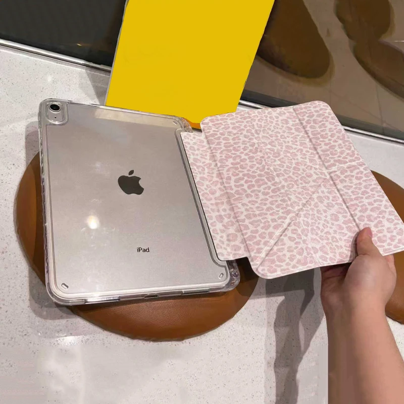 Pink Leopard Print Y-Fold Flip Back Cover For iPad Air 11 Case iPad 10th 11th A16 9th Cover for iPad Pro 11 10.9in 13 M4 M5 2025