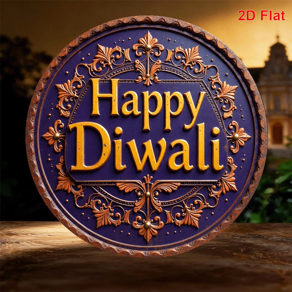 CIFBUY Retro Happy Diwali Aluminum Wall Art Waterproof Wearproof Home Bar Garage Door Yard Room Decor Gift
