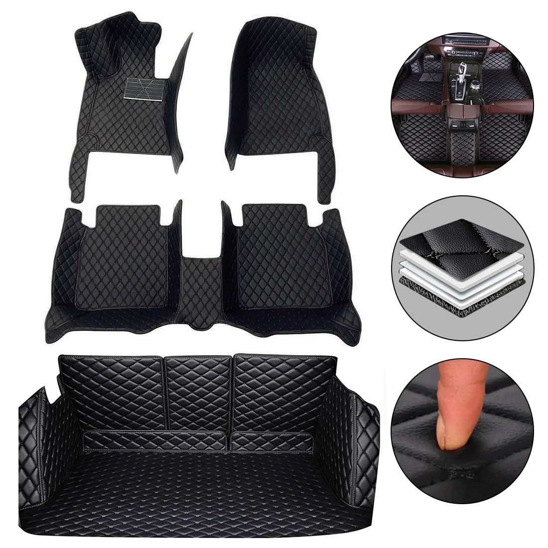 

For MG ZS TROPHY EV 2023 Car Floor Mats Blue Cargo Trunk Mat Full Set LHD Leather Mat All-Weather Protection Accessories