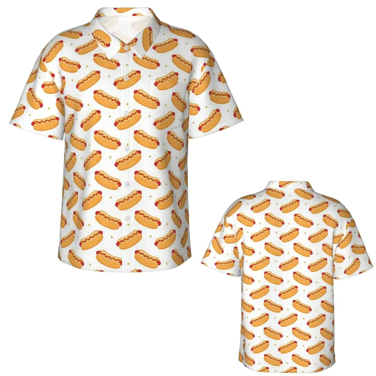 Hot Dog Food Delicious Pattern (1) Hawaiian Shirts Funny Men Short Sleeve Shirt for Summer Beach Men's Lapel Tops