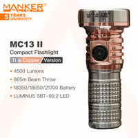 MANKER MC13 II ( Titanium + Red Copper Version ) Rechargeable Compact LED Flashlight, 4000 Lumen 600m Beam Throw, for Camping