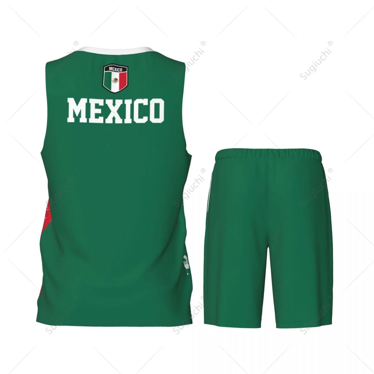 Team-up México Bandeira Grão Homens Conjunto de Basquete Camisa e Calça Sem Mangas Nome Personalizado Nunber Exclusivo