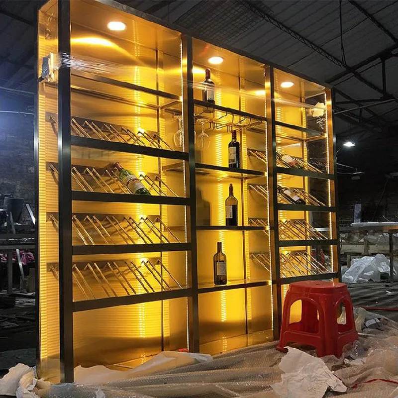 Stainless steel wine cabinet red wine cabinet with lamp private villa high-end red wine rack floor-to-ceiling display cabinet ag