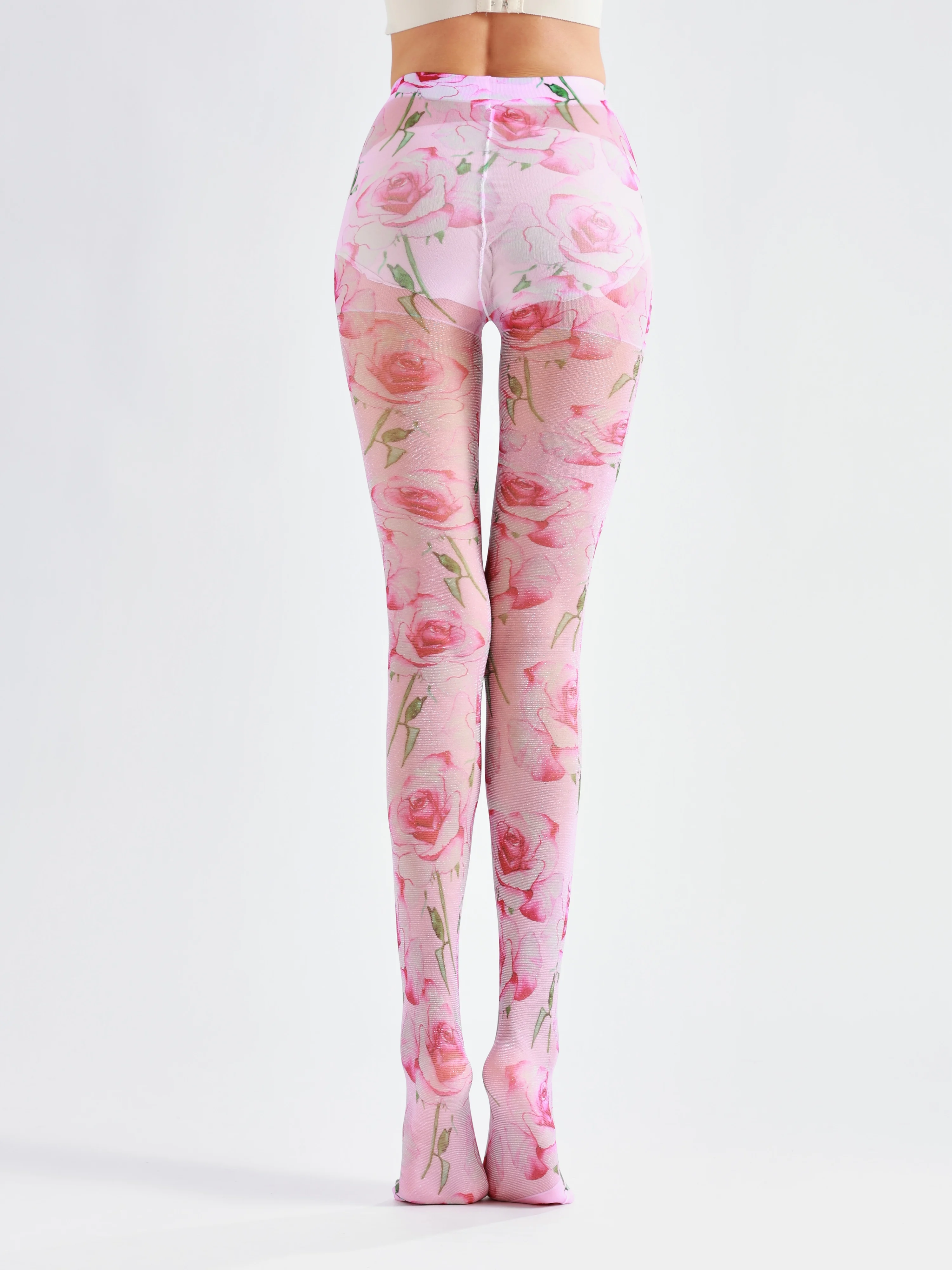 Sahabowi fashion metallic silver blue colorful flowers sparkly shiny tights print pantyhose for womens sheer stockings