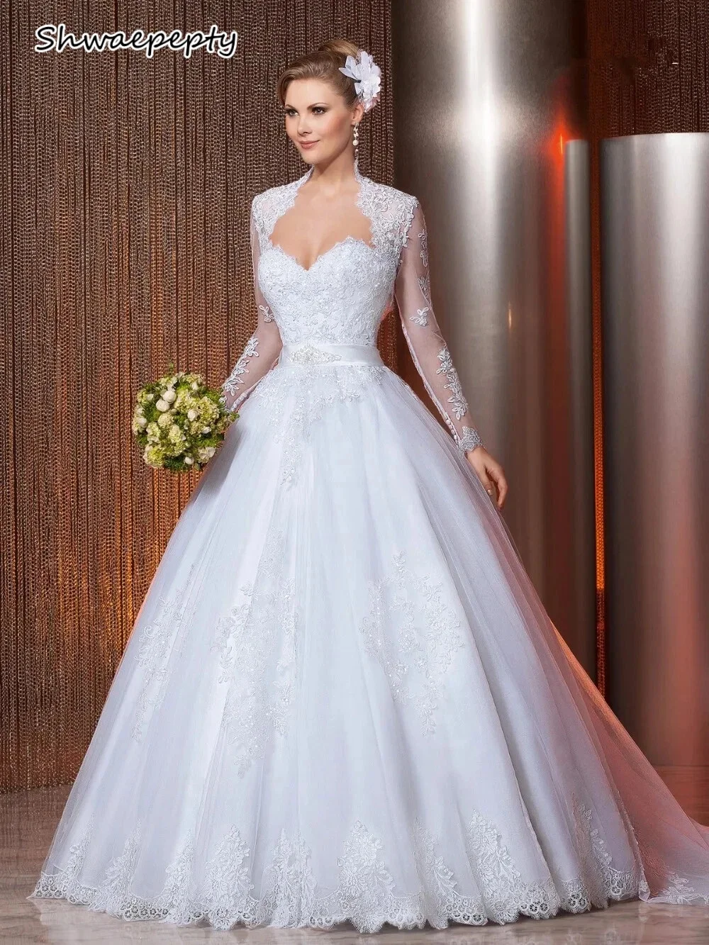 

Vintage White Strapless A-Line Wedding Dress With Lace Jacket Appliques Long Sleeves Elegant Bridal Gowns Customized