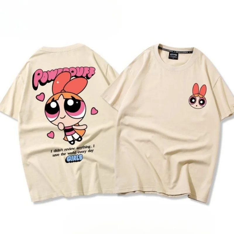 تي شيرت Powerpuff Girls Bubbles Buttercup Movie Periphery صيفي قصير الأكمام عالي القيمة للفتيات مريح وجيد التهوية