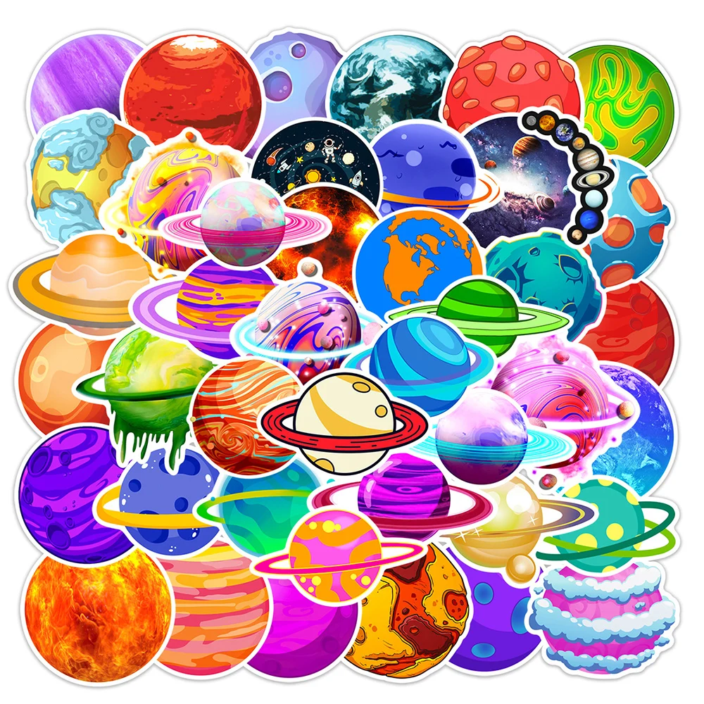 10/30/50pcs Colorful Universe Planet Cartoon Stickers decalcomania estetica Scrapbook Laptop bagaglio telefono adesivo impermeabile giocattolo per bambini