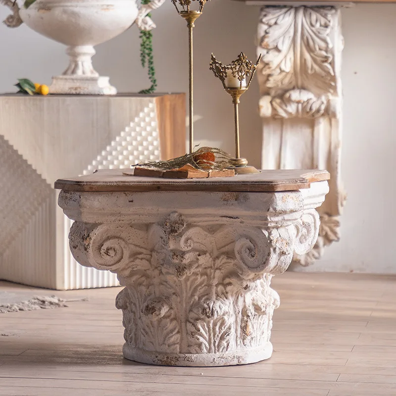 wooden stump side table, flower shop dec oration, flower rack, mall display window, Roman column,  distressed sofa side table