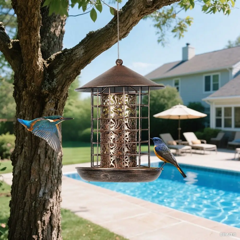

Large Capacity Garden Bird Feeder Heavy Duty Iron Bird Food Bowl Squirrel Proof Hanging Bird Feeding Equipment Patio