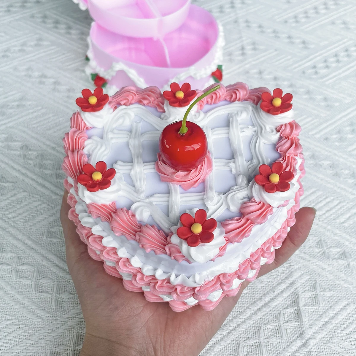 5.9Inches Room Decor Aesthetic Heart Shaped Jewelry Box for Girls, Fake Pink Cake, Cute Kawaii Decorative Storage Room Decor