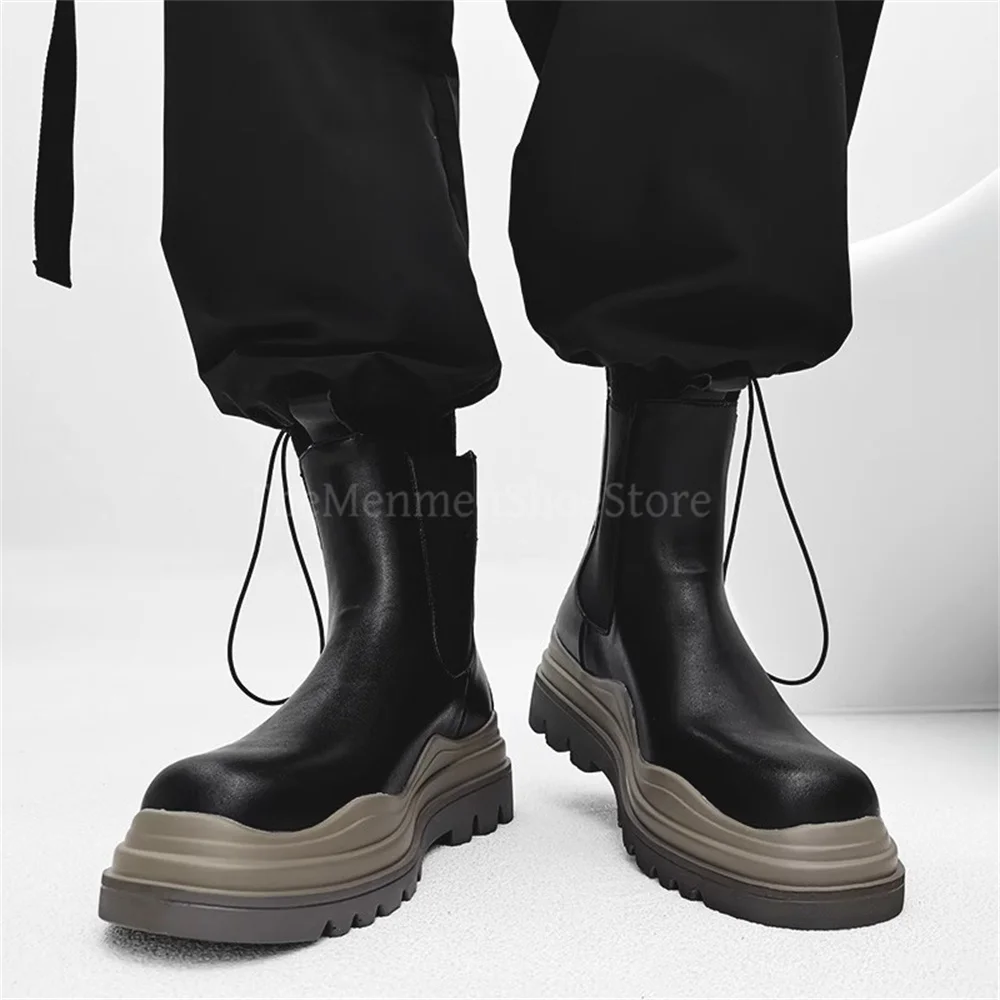 

Chelsea Short Boots for Men and Women Round Toe British Style Color Thick Soled Height Increasing Short Ankle Boots Design Shoes