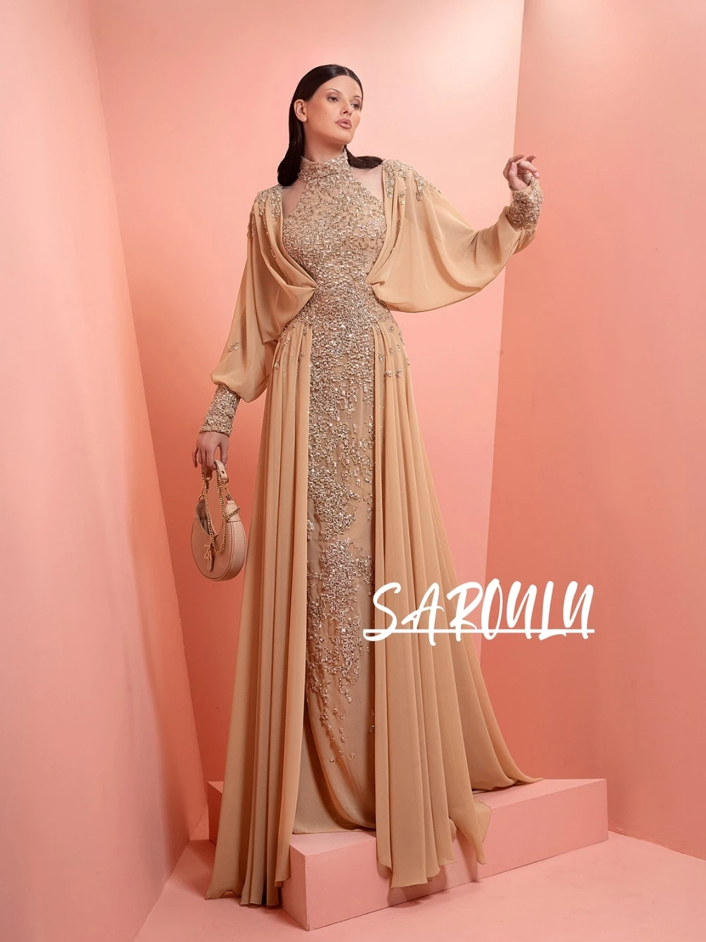 

Chic High Neckline Customized A Line Evening Dress Glitter Beads Celebrity Cocktail Gown For Special Occasions Women Wear