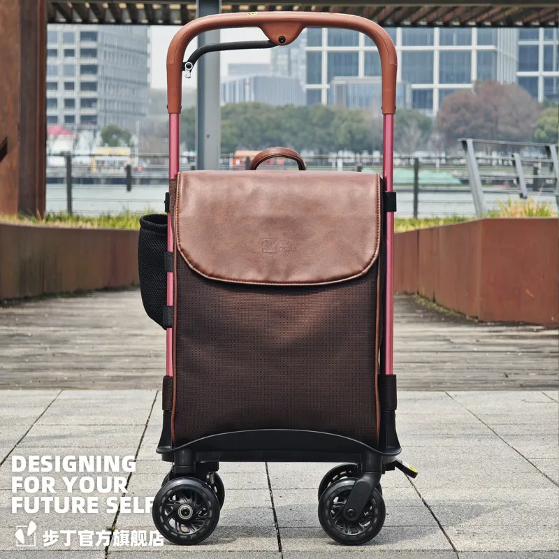 Portable Shopping Trolley for Elderly, One-Hand Brake Rolling Cart, Telescopic Travel Hand Truck, Large Capacity Outdoor Wagon