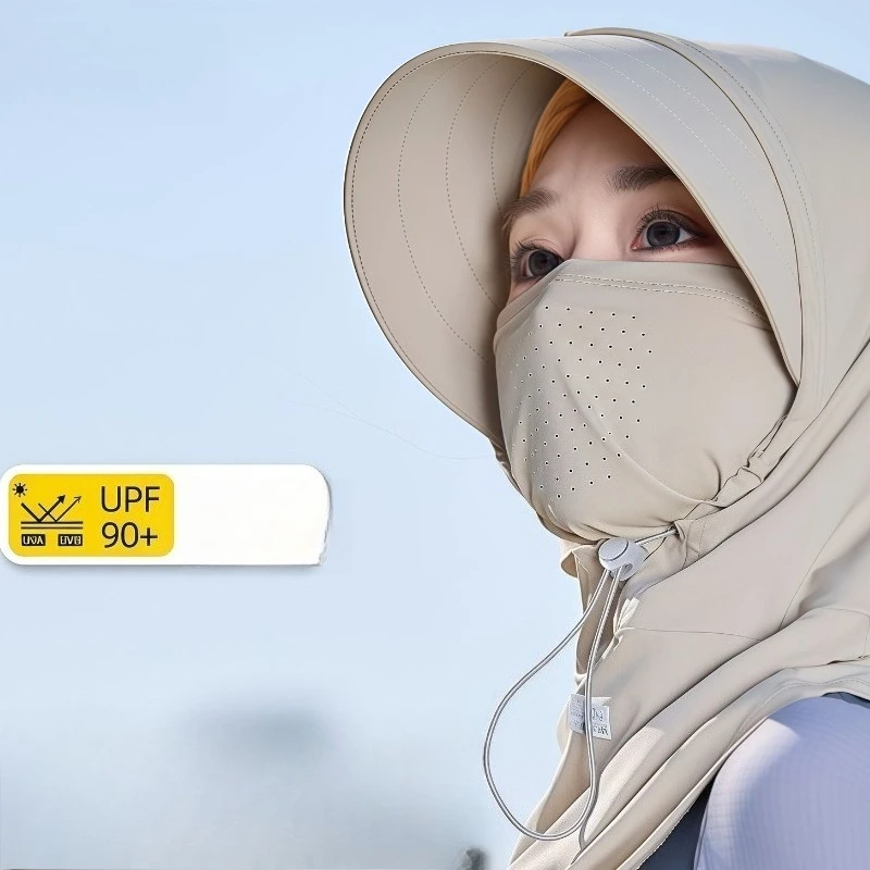 UPF50+full Face Sunscreen Mask Summer Ice Silk Anti UV Neck Protection Integrated Hat Outdoor Cycling Driving Sun Protection