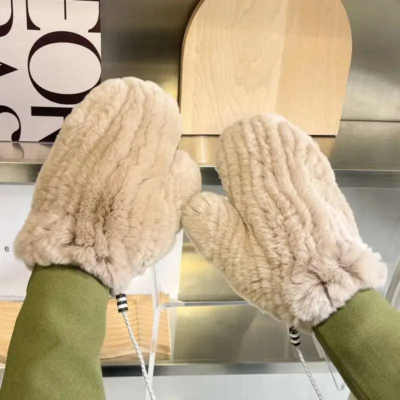 Real Rex Rabbit Fur Gloves Female Winter Warm 100% Genuine Fur Gloves For Women Full Fingers Mittens Fashion Solid Color Gloves