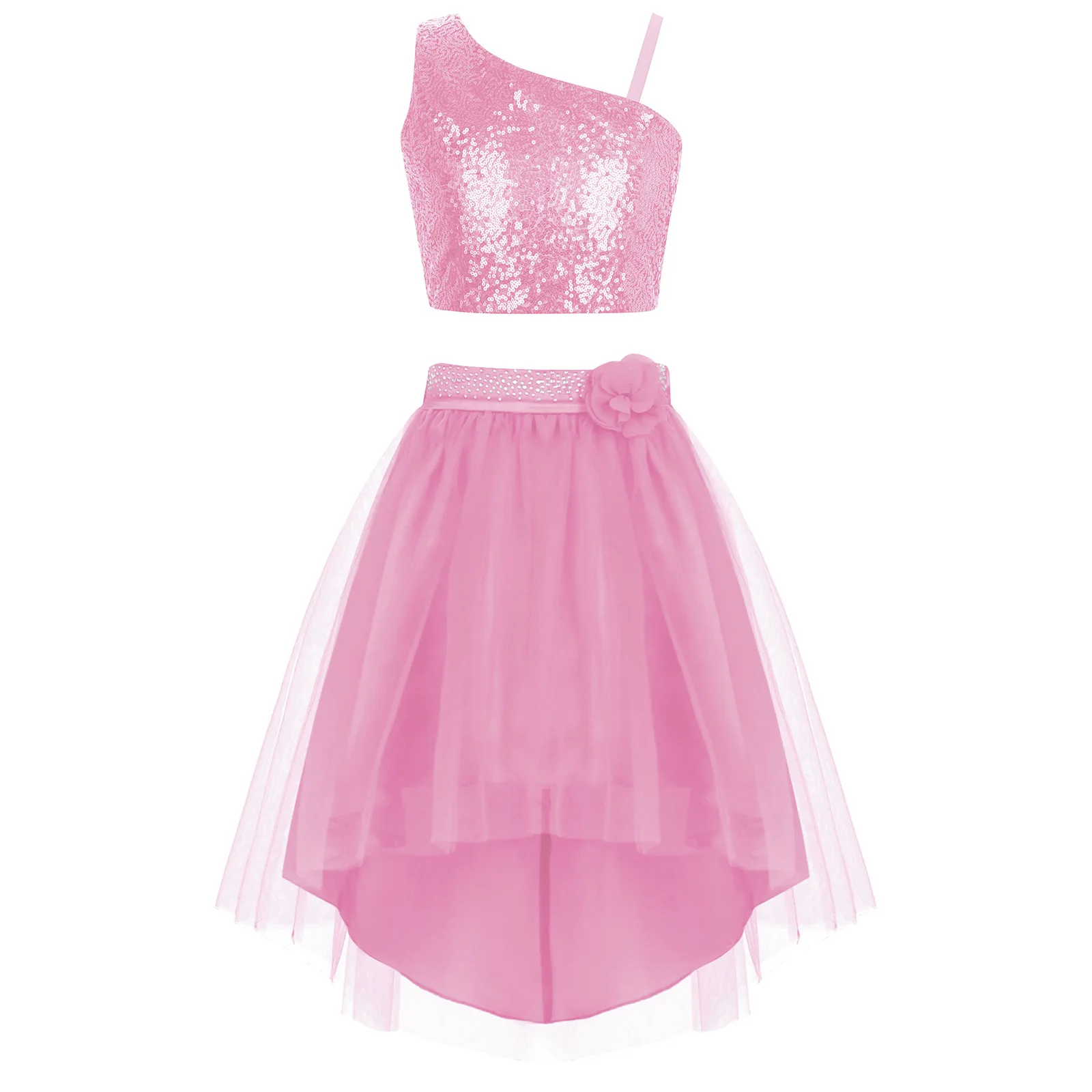 Vestito da balletto per ragazze Top con paillettes scintillanti + Gonna in tulle Tutu per bambini Abiti da pattinaggio di figura Set di costumi per spettacoli