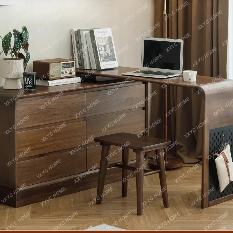 

LBlack walnut six-bucket, storage cabinet, dresser, integrated retractable corner desk, workbench