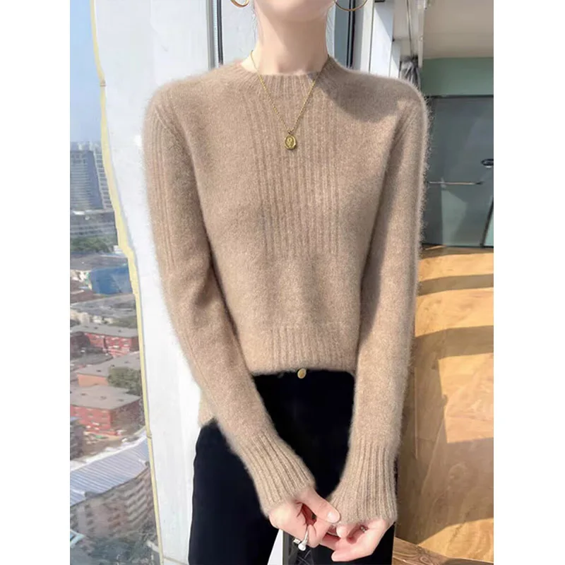 

Female Clothing Fashion Elegant O-neck Knitted Pullovers Autumn Winter Vintage Loose Soft Jumper Chic Solid Warm Sweaters