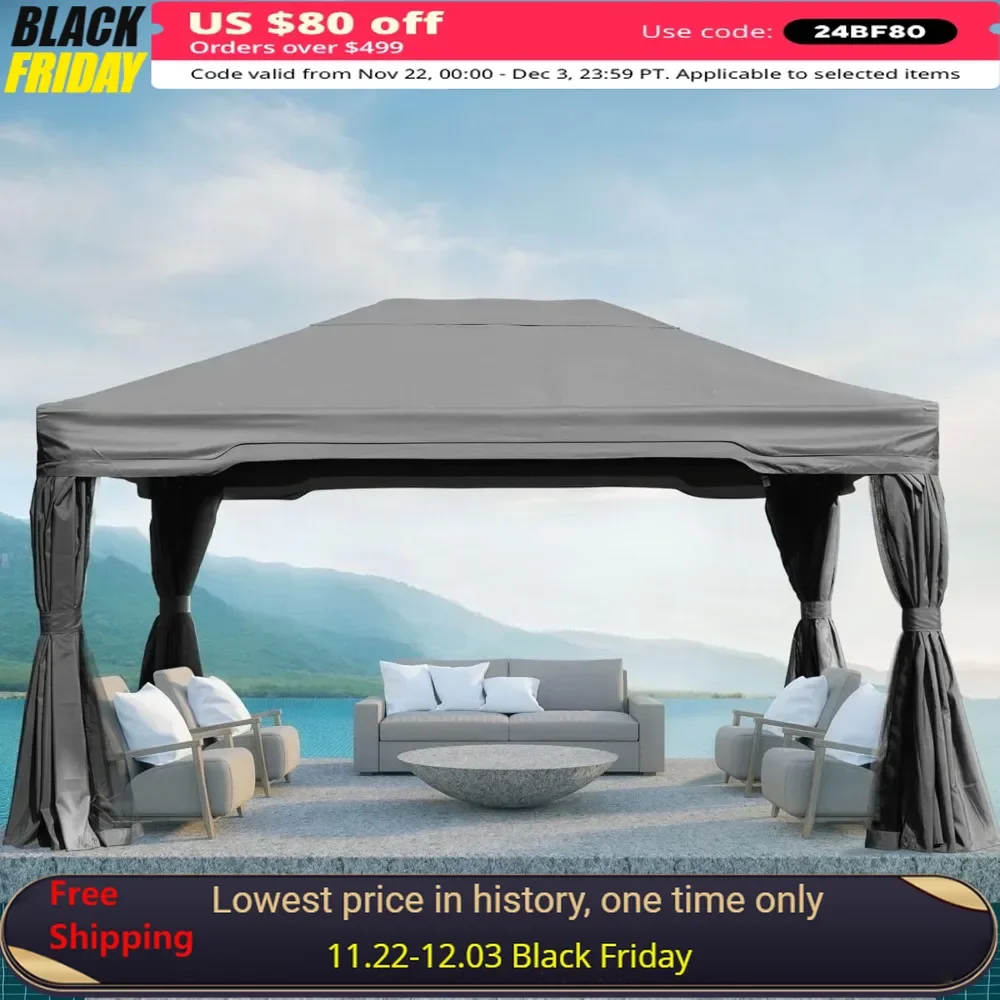 

Gazebos, 12x16 Ft. With Privacy Curtains And Netting, Canopy Shelter, Outdoor Aluminum Gazebo