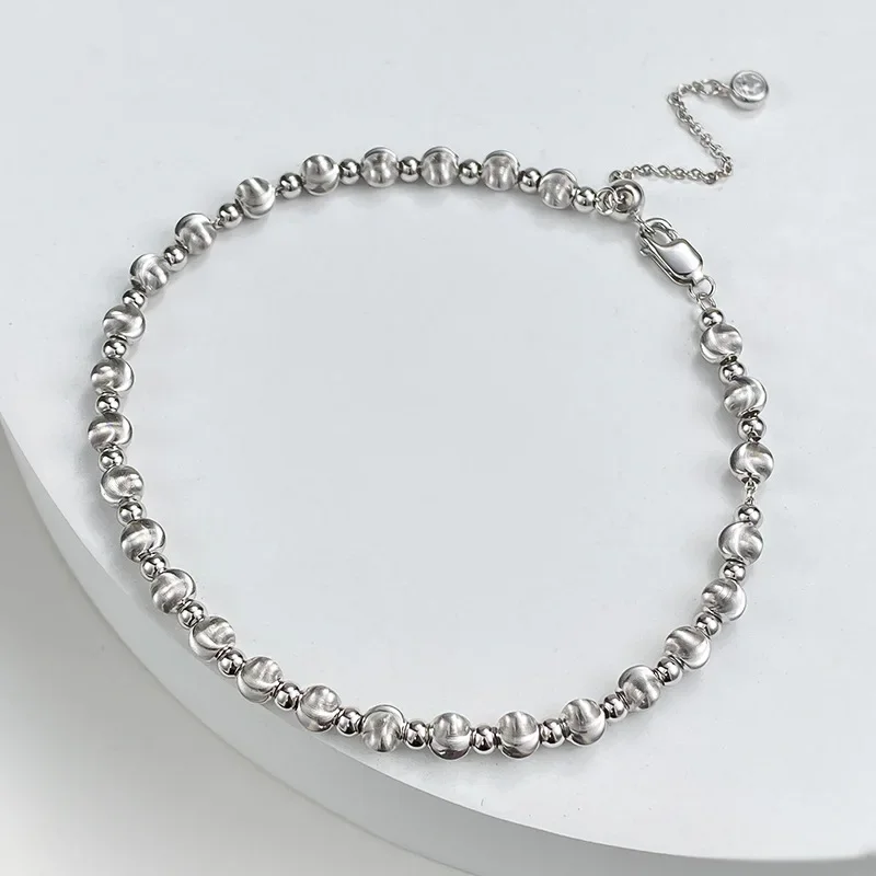 2024 new S925 pure silver laser brushed cat eye bead 4.0 bracelet for female niche, simple and luxurious design