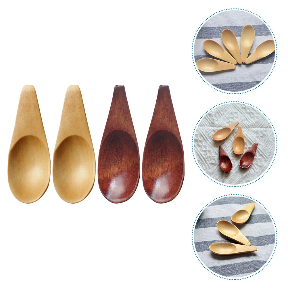 

4pcs Creative Small Wooden Spoons For Tea Coffee Milk Powder Salt Bath Mini Scoops Kitchen Tools Multipurpose Wooden Mini Spoons