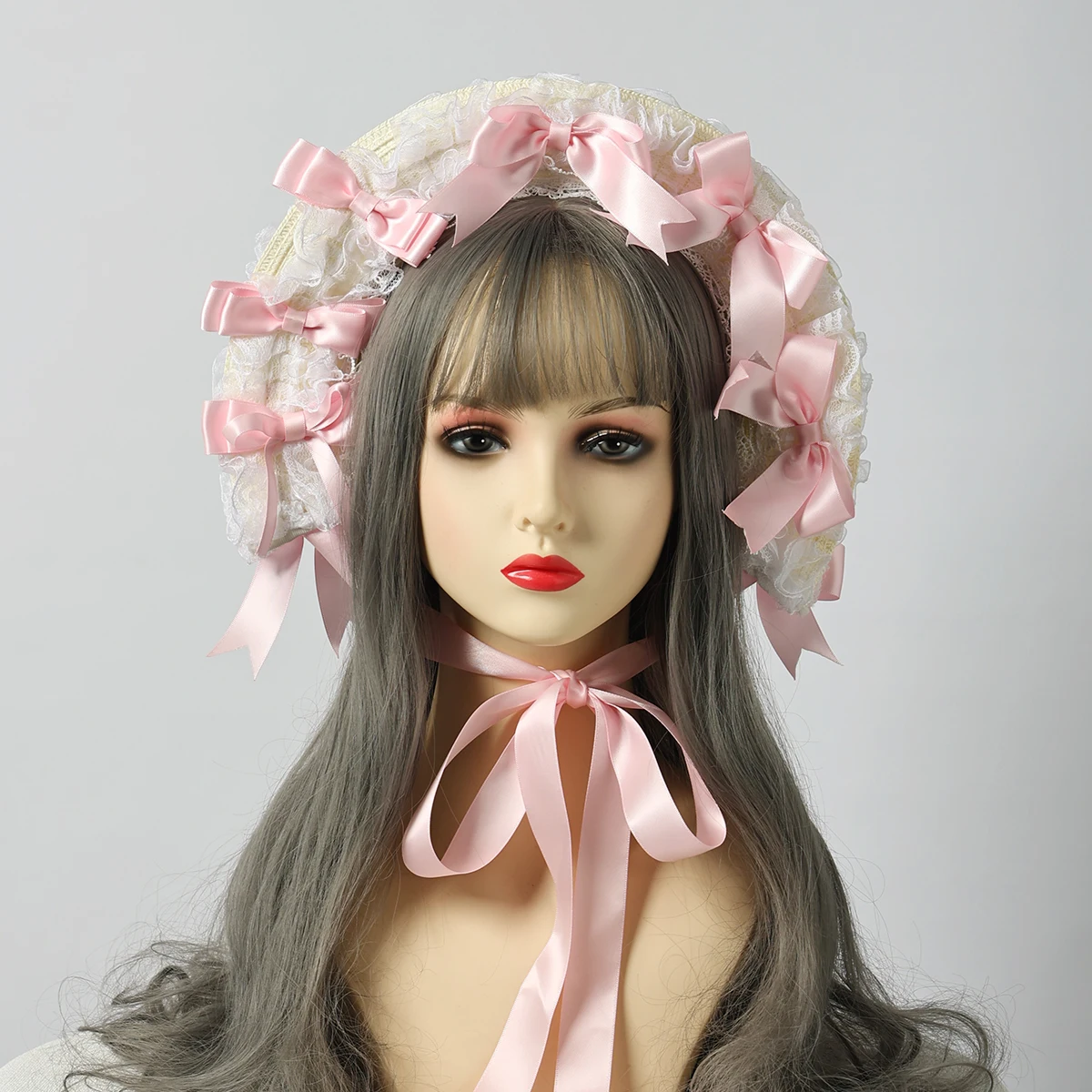 ロリータレースボンネット帽子女性ガールビクトリア朝のパーティー麦わら帽子