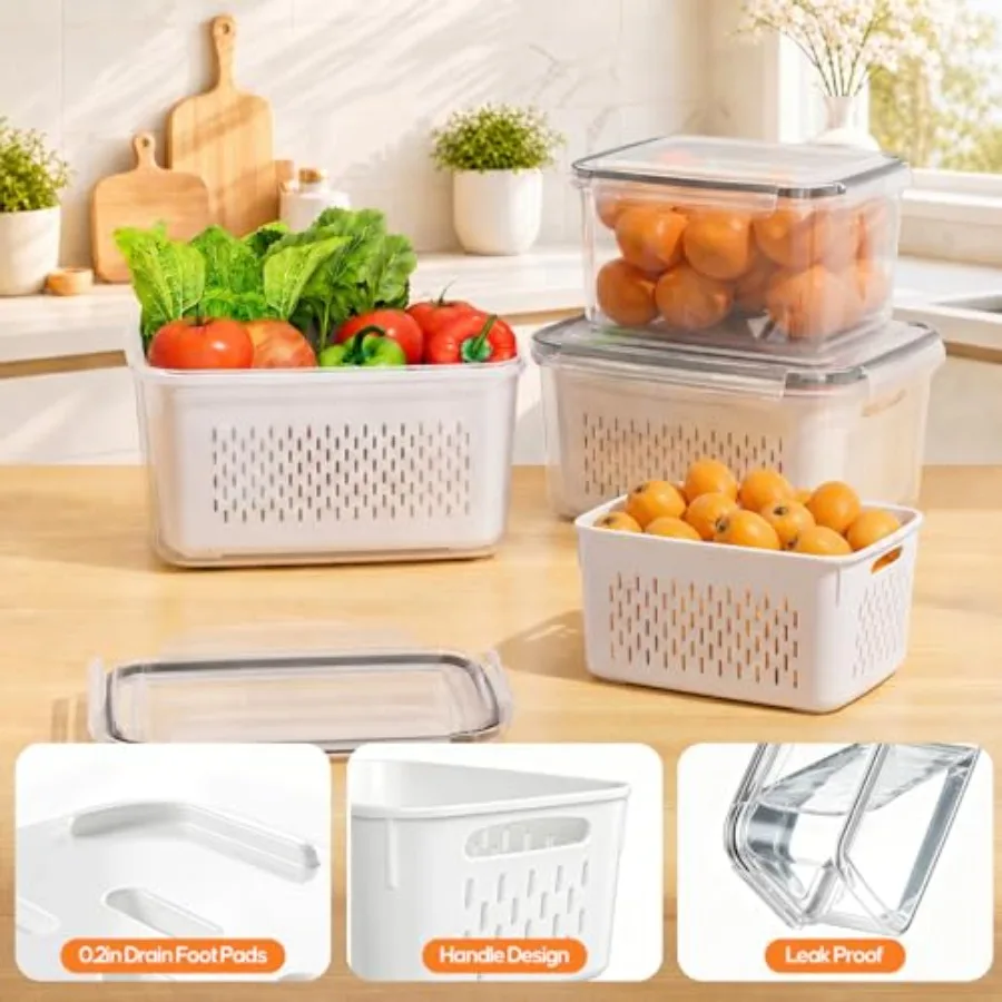 Fruit Storage Containers for Fridge - 3 Pack Produce Storage Containers with Removable Colander, Leakproof Food Organization Ke - view 5