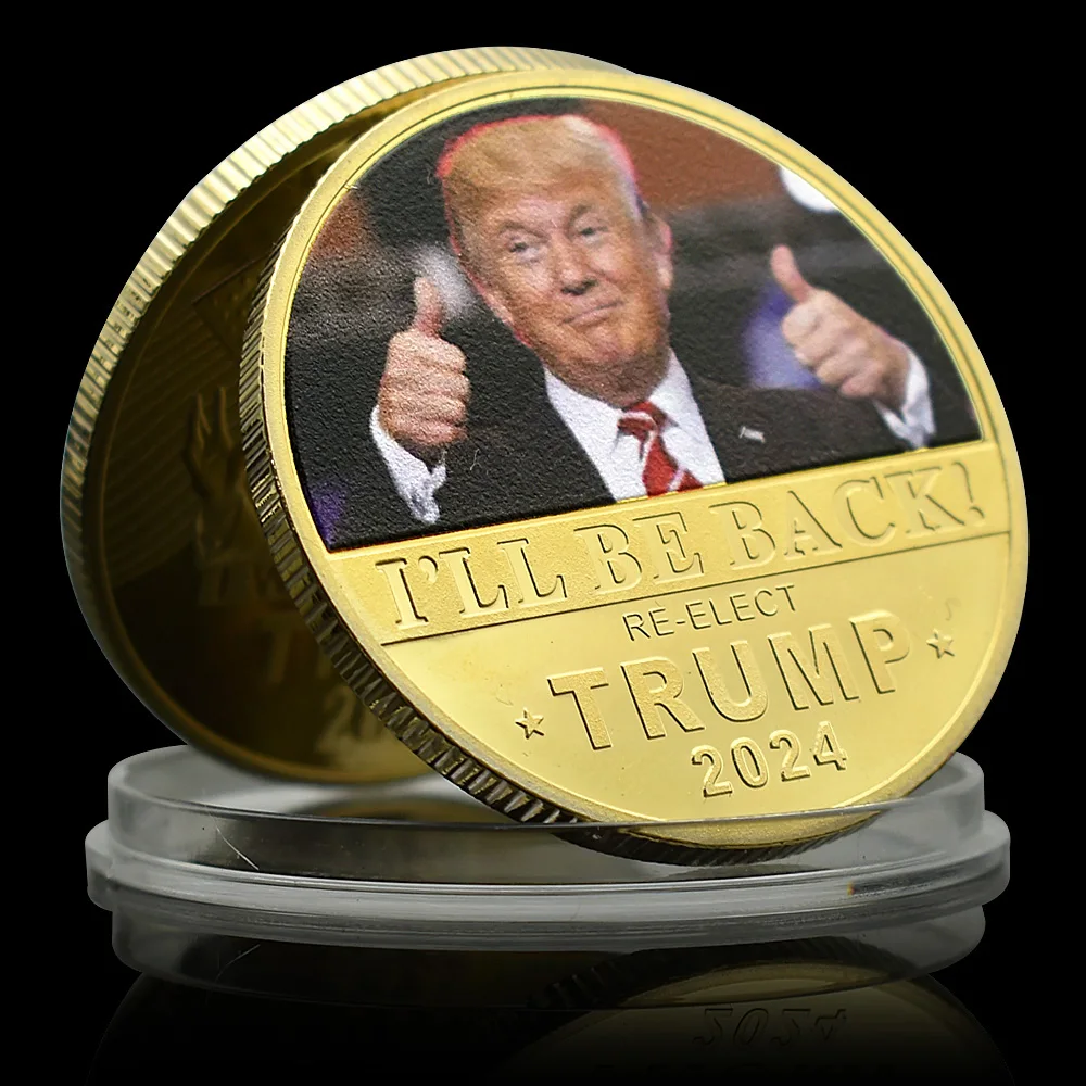 2024 Donald J. Trump Re-elect Gold Plated Challenge Coin 5pcs/set in Gift Box US 47th President Support Medal Festival Gift