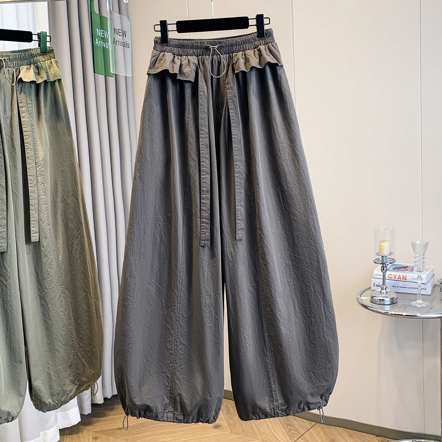 Casual Drawstring Wide Leg Knife Pleat Lazy Pants High Waist Slimming Versatile Drapey Long Trousers Spring Summer New Style