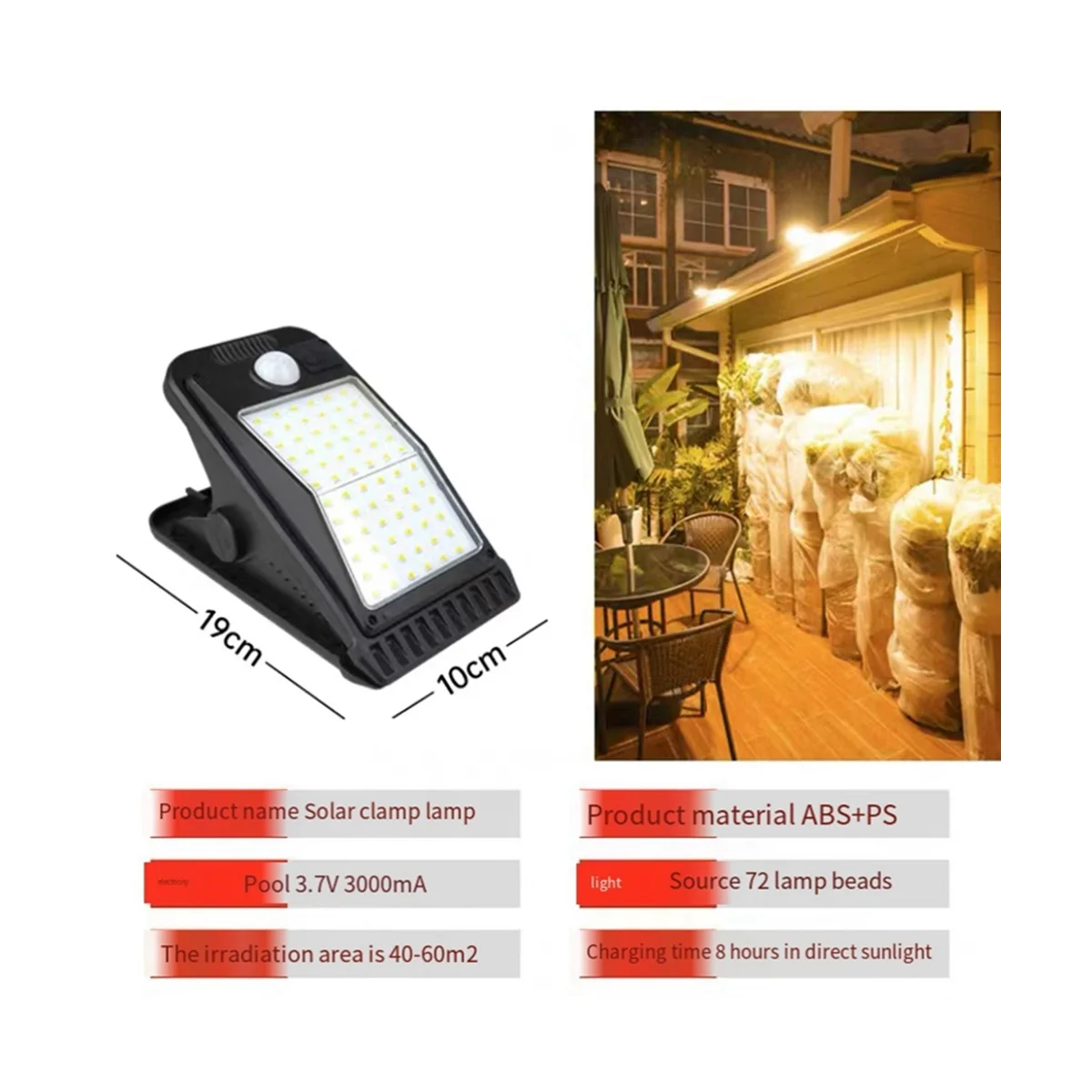 

72LED солнечный светильник с зажимом IP65 водонепроницаемый датчик человеческого тела настенный светильник садовые фонари для наружного сада и террасы теплый