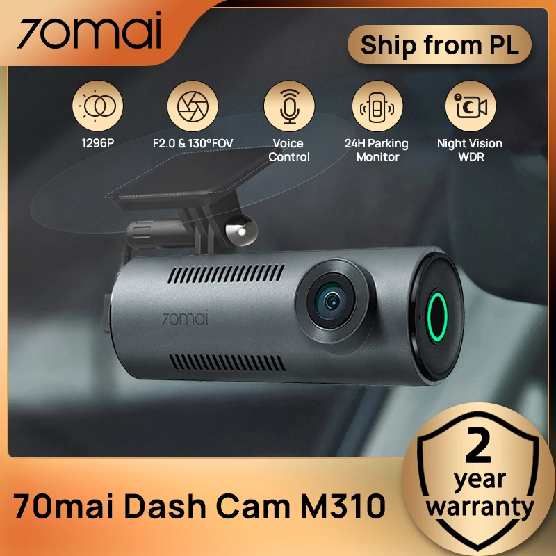 Caméra embarquée 70mai M310, résolution 1296P, vision nocturne WDR à ouverture F2.0, stationnement 24h/24, commande vocale, enregistrement en boucle facile, contrôle WIFI et via application