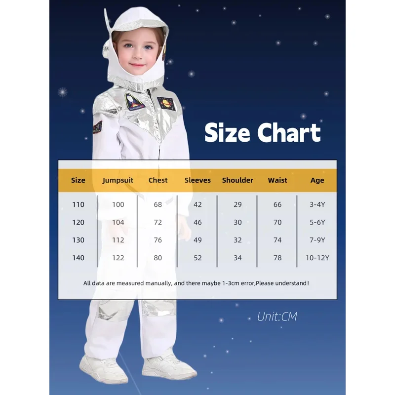 EE01 زي رائد فضاء أبيض فاخر للأولاد والبنات مناسب لأسبوع الكتاب والهالوين كرنفال خارج الفضاء تحت عنوان الحفلات للأطفال C&0Ww