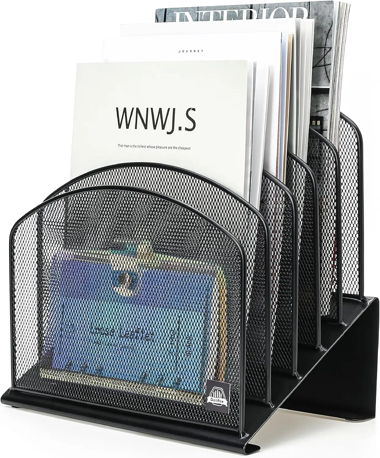 5-Section Vertical File Folder Holder Stand Metal Rack File Sorter for Office Classroom Desktop Organization